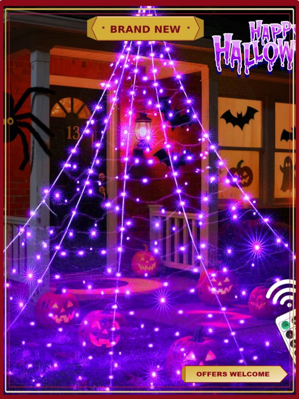 Giant Spider Web Halloween Lights Outdoor Yard Decor 500 LED